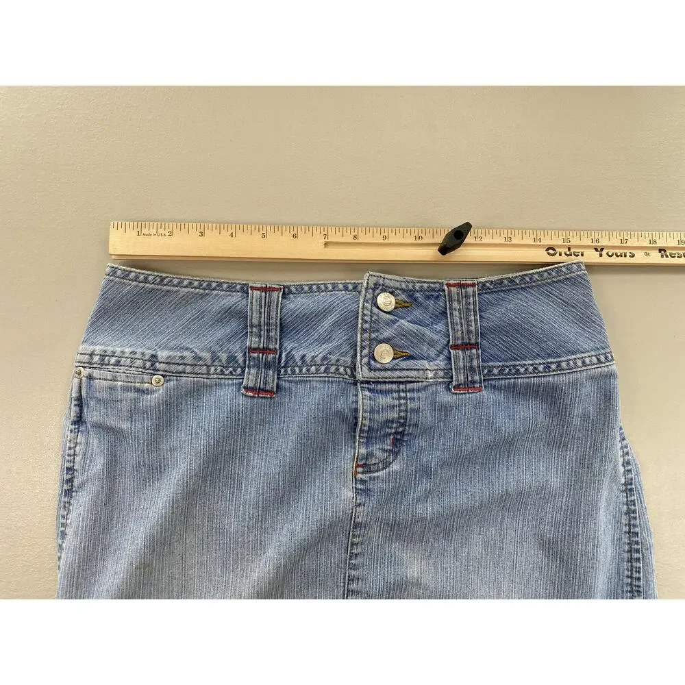 Vintage Edge Denim Skirt Juniors 7 Medium Button Fly Long Side Slit Y2K 31x33‎